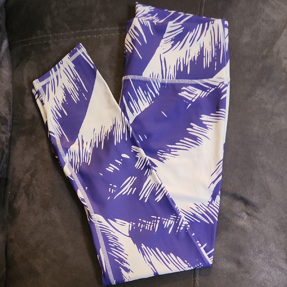 Fabletics Purple and White Palm-Print Leggings (New)